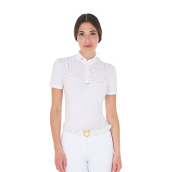 Dames wedstrijdpolo slim fit in geperforeerde stof met rits Equestro