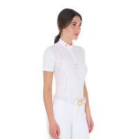 Dames wedstrijdpolo slim fit in geperforeerde stof met rits Equestro