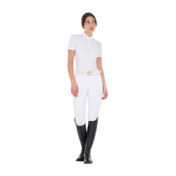 Dames wedstrijdpolo slim fit in geperforeerde stof met rits Equestro