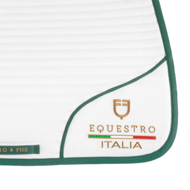 Springzadelpad met geborduurd logo Equestro X Fise 100 Wit / diep saliegroen