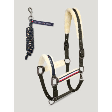 Halster en leadrope Tommy Hilfiger Equestrian Yale met bont Groen camo Halster en leadrope Tommy Hilfiger Equestrian Yale met bont Groen camo