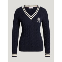 Roseville Dames Kabel V-hals Trui Tommy Hilfiger Equestrian Woestijnlucht Blauw
