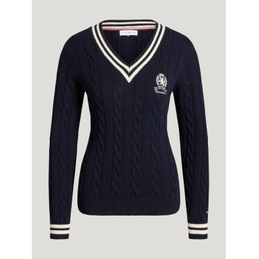 Roseville Dames Kabel V-hals Trui Tommy Hilfiger Equestrian