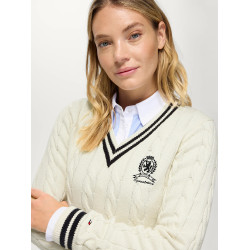 Roseville Dames Kabel V-hals Trui Tommy Hilfiger Equestrian