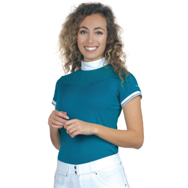 Damen-Poloshirt Cassia Kurzarm Flags & Cup Smaragdblauw