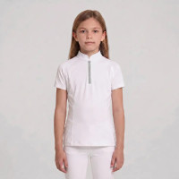 Wedstrijdshirt meisjes klassiek korte mouw met glitterrits oudroze maat 160 kinderen Wit