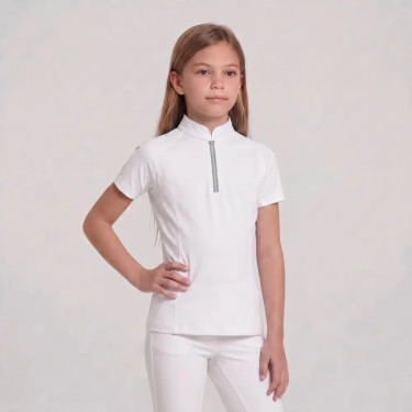 Wedstrijdshirt meisjes klassiek korte mouw met glitterrits oudroze maat 160 kinderen Wit Wedstrijdshirt meisjes klassiek korte mouw met glitterrits oudroze maat 160 kinderen Wit