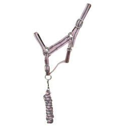 Synthetisch halster met voering + gevlochten Amerikaanse lijn T de T Grijs / roze