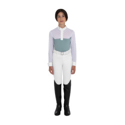 Wedstrijdpolo voor meisjes met lange mouwen met tule Equestro kinderen Leigrijs