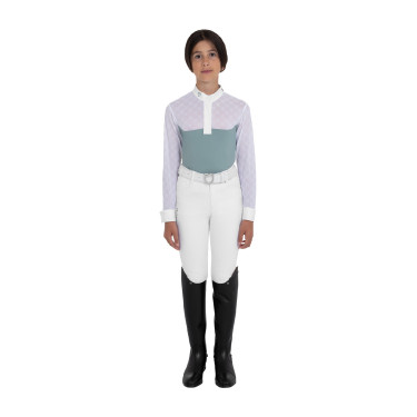 Wedstrijdpolo voor meisjes met lange mouwen met tule Equestro kinderen Leigrijs