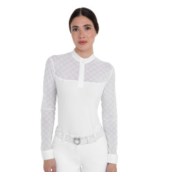 Dames wedstrijdpoloshirt met lange mouwen en tule Equestro Dames wedstrijdpoloshirt met lange mouwen en tule Equestro