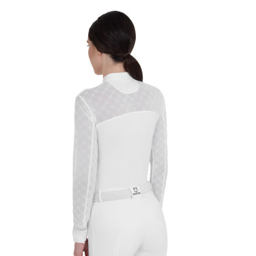 Dames wedstrijdpoloshirt met lange mouwen en tule Equestro Dames wedstrijdpoloshirt met lange mouwen en tule Equestro