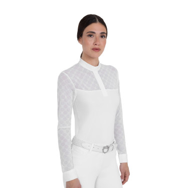 Dames wedstrijdpoloshirt met lange mouwen en tule Equestro Dames wedstrijdpoloshirt met lange mouwen en tule Equestro