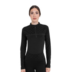 Trainingspolo dames met lange mouwen monogramprint Equestro Zwart