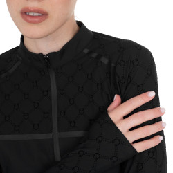Trainingspolo dames met lange mouwen monogramprint Equestro Zwart