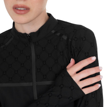 Trainingspolo dames met lange mouwen monogramprint Equestro Zwart