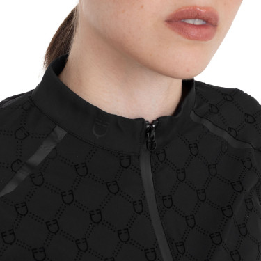 Trainingspolo dames met lange mouwen monogramprint Equestro Zwart