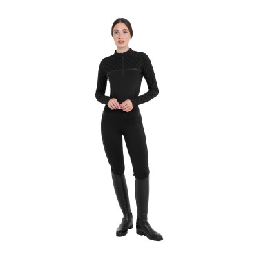 Trainingspolo dames met lange mouwen monogramprint Equestro Zwart