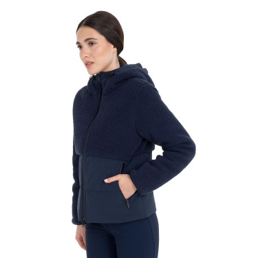 Dames donsjack met teddy-inzetstukken Equestro Marineblazer Marineblauw