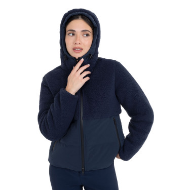 Dames donsjack met teddy-inzetstukken Equestro Marineblazer Marineblauw