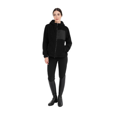 Dameshoodie van teddyfleece met capuchon en rits Equestro dames Zwart / zwart Dameshoodie van teddyfleece met capuchon en rits Equestro dames Zwart / zwart