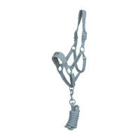 Technische halster met dubbele verstelling en rubber beklede gespen Equestro Leigrijs