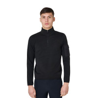 Herenfleece met hoge kraag van fleece met driekwart ritssluiting Equestro heren Zwart