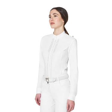 Dames wedstrijdpolo met overhemdkraag en strass Equestro