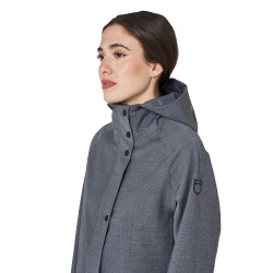 Dames softshell jas lang in wolmix met achteropening Equestro