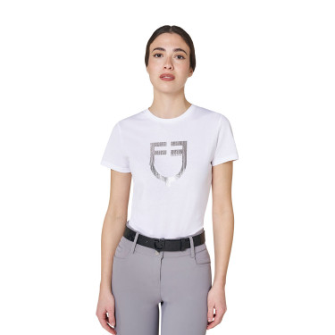 Dames T-shirt met Equestro-logo in folie Wit / zilver