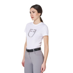 Dames T-shirt met Equestro-logo in folie Wit / zilver