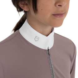 Wedstrijdpoloshirt voor meisjes met lange mouwen met strass Equestro kinderen