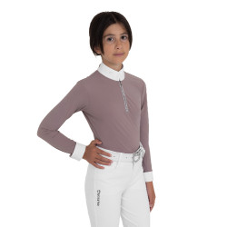 Wedstrijdpoloshirt voor meisjes met lange mouwen met strass Equestro kinderen