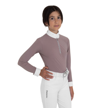 Wedstrijdpoloshirt voor meisjes met lange mouwen met strass Equestro kinderen