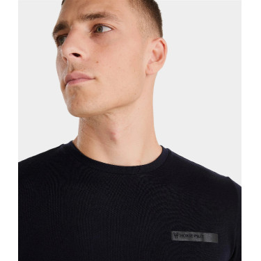 Heren Merinowollen Horse Pilot rij-T-shirt Donkere nacht Zwart