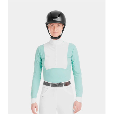 Wedstrijdpolo Monica Horse Pilot lange mouwen dames Zeegroen