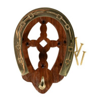 HKM halsterhanger hoefijzervormig van hout en messing Messing Goud