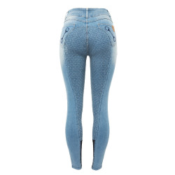 Jean Volledig siliconen zitvlak hoge taille Kaia dames Horze Blauw Jean Volledig siliconen zitvlak hoge taille Kaia dames Horze Blauw