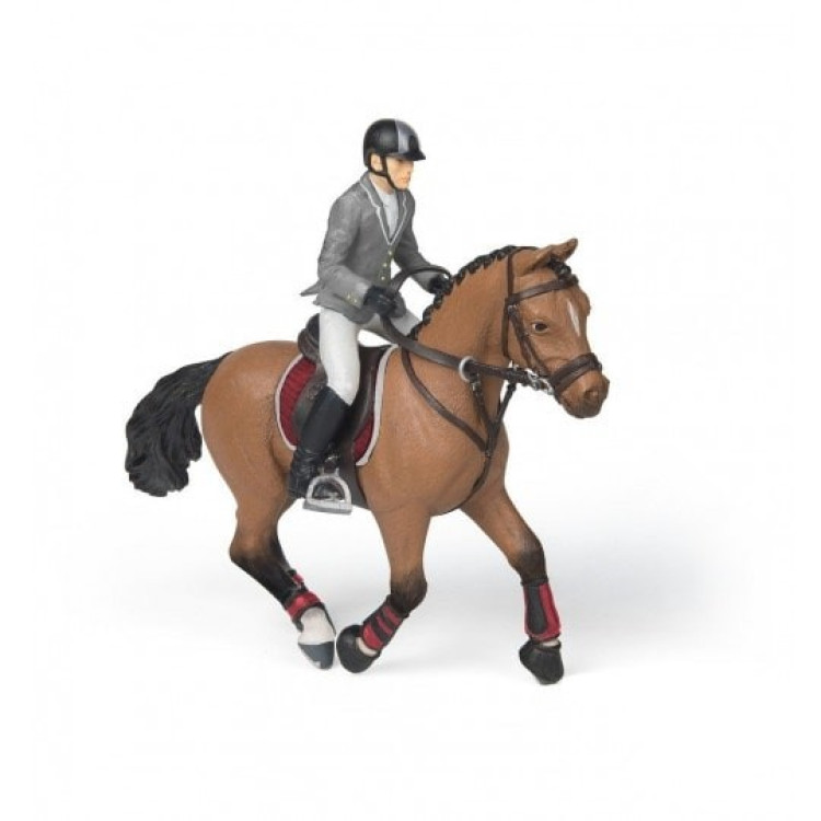 Beeldje Paard wedstrijd & ruiter Papo