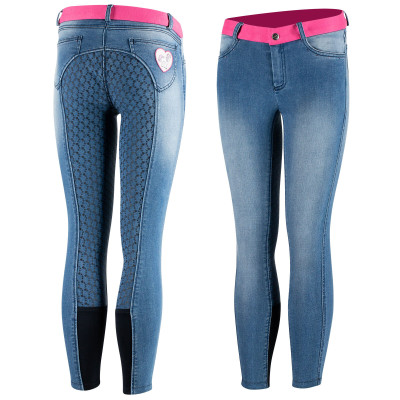 Paardrijbroek Jean Volledig siliconen zitvlak Poppy kind Horze Blauw