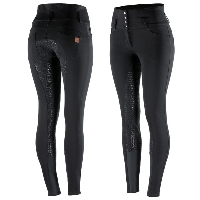 Paardrijbroek met hoge taille Tara siliconen full grip dames Horze Zwart