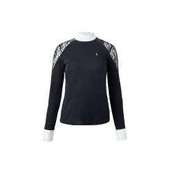 Wedstrijdpolo met lange mouwen van kant Sylvie Horze Donker marineblauw