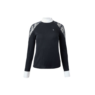 Wedstrijdpolo met lange mouwen van kant Sylvie Horze Donker marineblauw