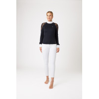 Wedstrijdpolo met lange mouwen van kant Sylvie Horze Donker marineblauw