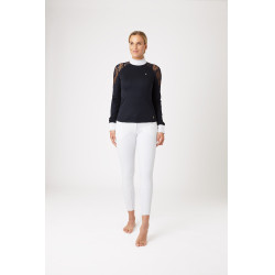 Wedstrijdpolo met lange mouwen van kant Sylvie Horze Donker marineblauw