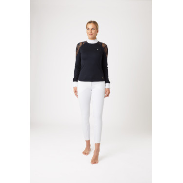 Wedstrijdpolo met lange mouwen van kant Sylvie Horze Donker marineblauw