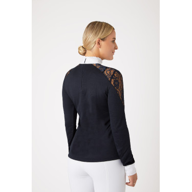 Wedstrijdpolo met lange mouwen van kant Sylvie Horze Donker marineblauw