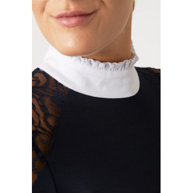 Wedstrijdpolo met lange mouwen van kant Sylvie Horze Donker marineblauw