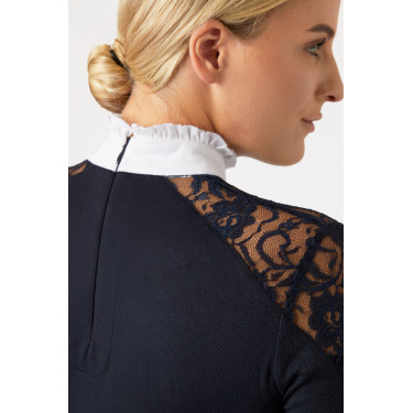 Wedstrijdpolo met lange mouwen van kant Sylvie Horze Donker marineblauw