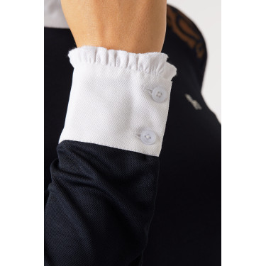 Wedstrijdpolo met lange mouwen van kant Sylvie Horze Donker marineblauw